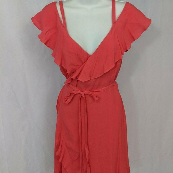 Cupcakes and Cashmere Coral Ruffled Wrap Dress M - Picture 6 of 7